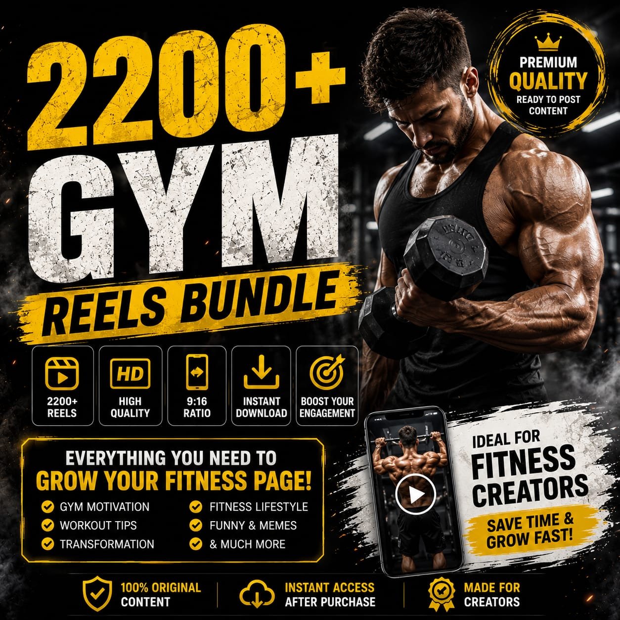 2200+ Gym Reels Bundle | Viral Fitness Content Pack 💪